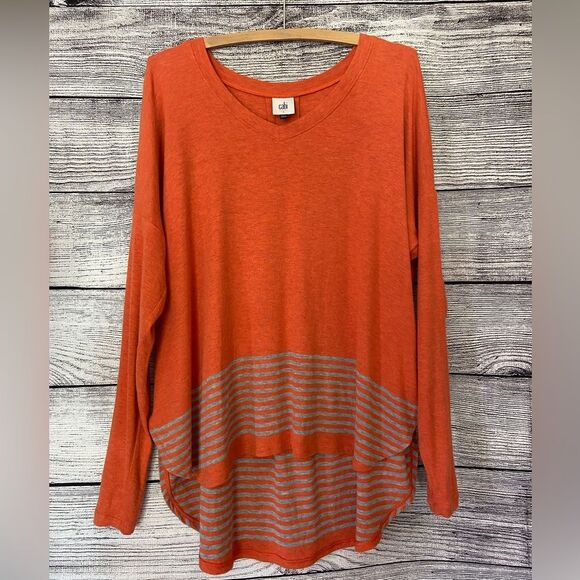 Cabi Hangout Tee v-neck orange striped top size small - Picture 12 of 16